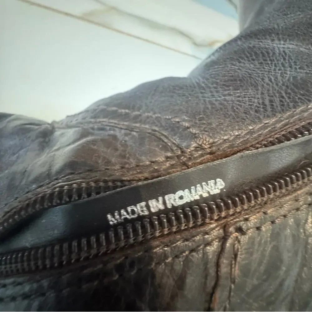 Women's Brown Leather Side Zip Riding Boots Size 39‎